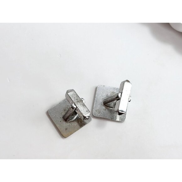 Art Deco Square Shaped Carved Sterling Silver Men's Classic Cuff Links - Picture 8 of 10